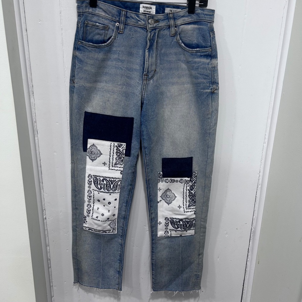 Kensie Jeans True Vintage The Slim Bandana Patchwork Light Wash Denim 4/27